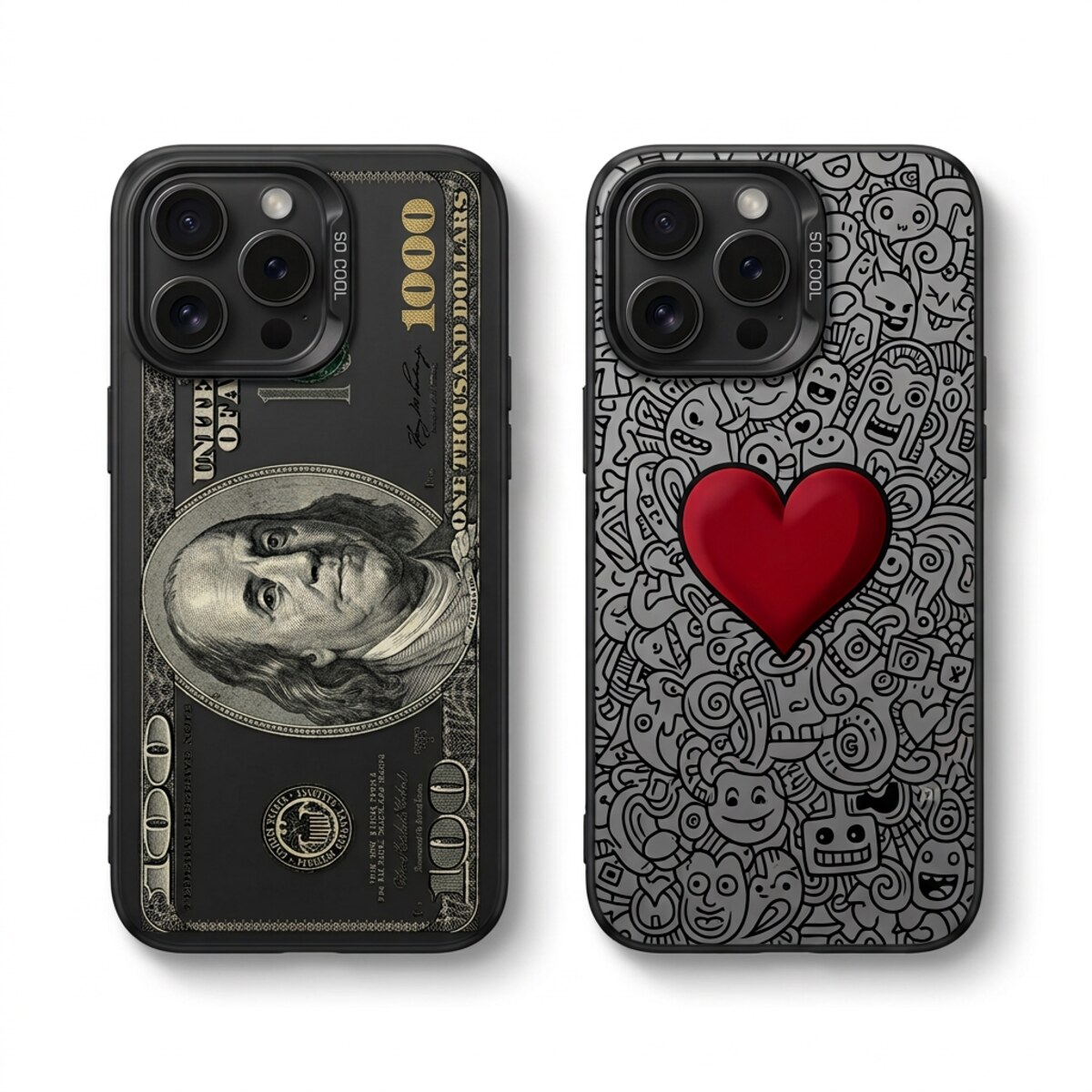 Black Heart Pattern Phone Case Set