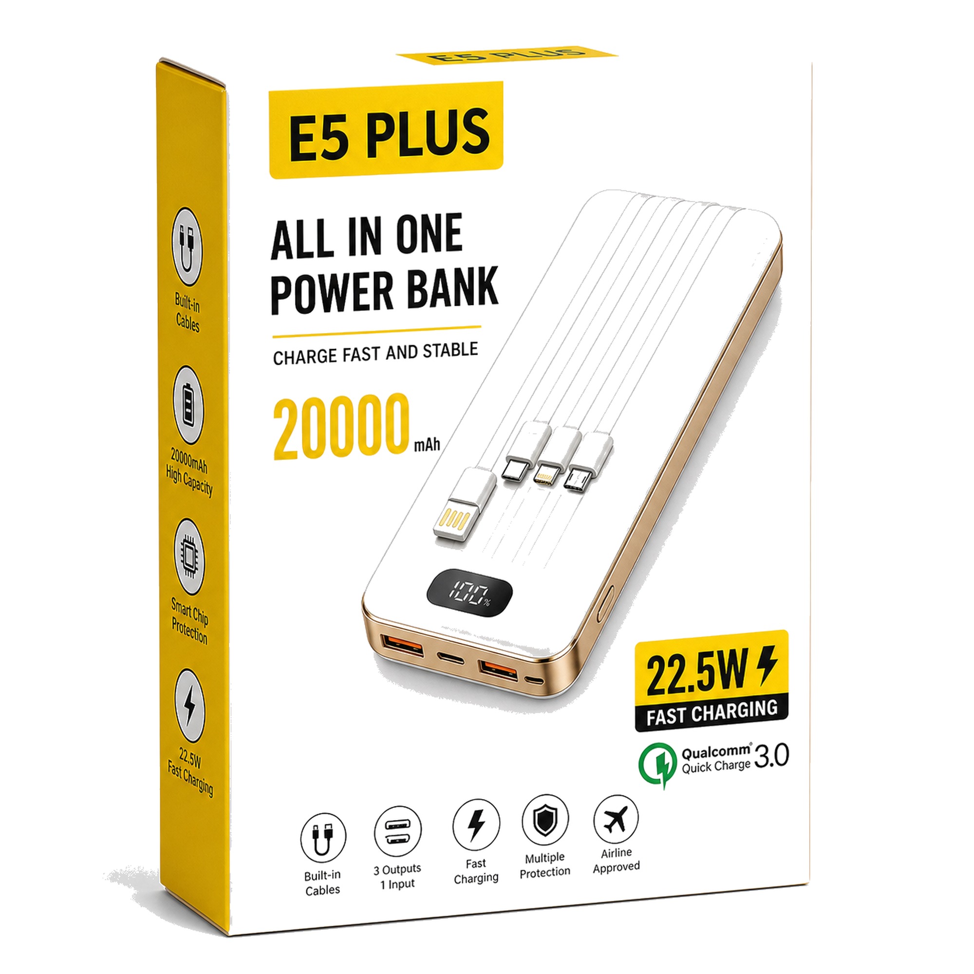 E5 PLUS All-in-One 20,000mAh Power Bank — 22.5W