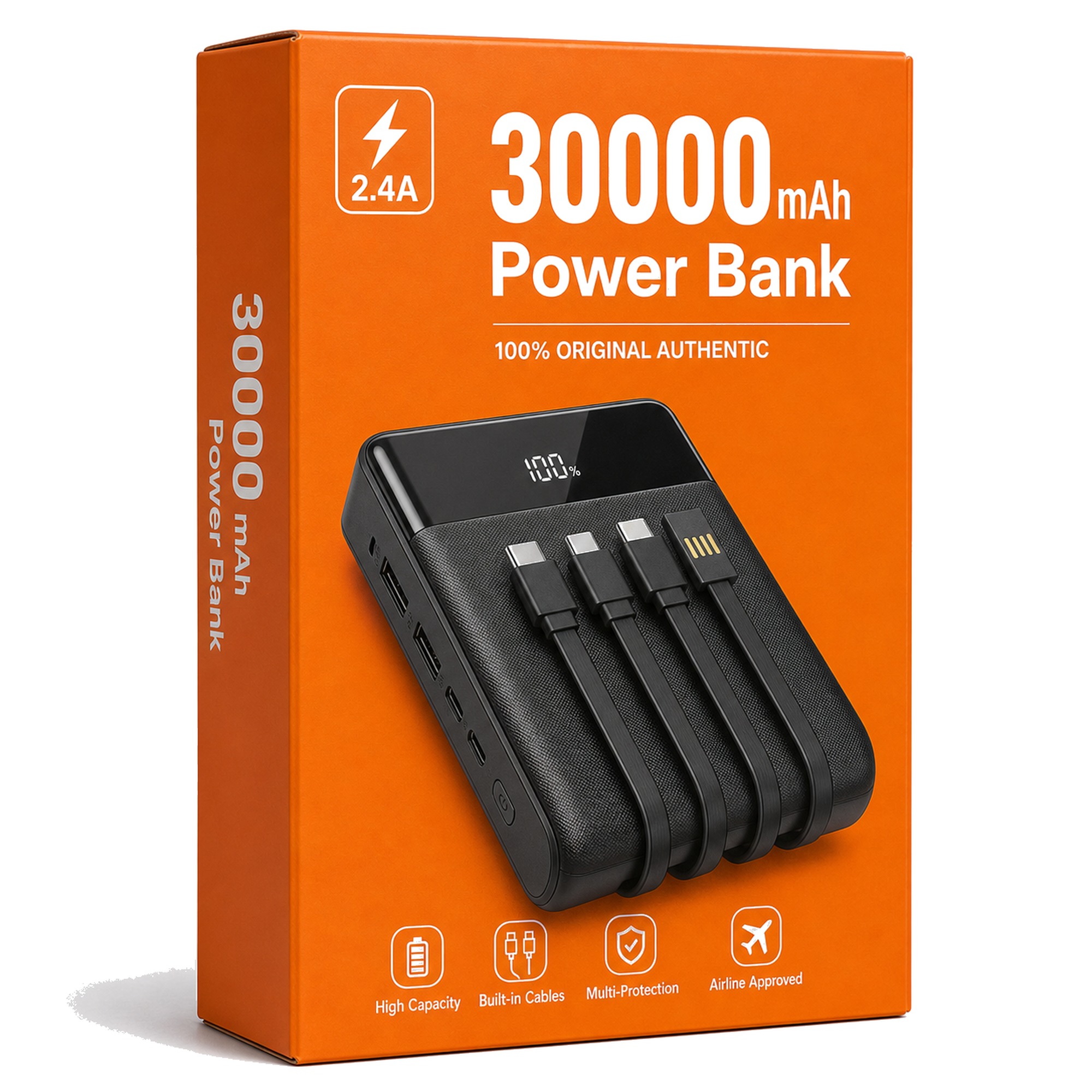 Orange 30,000mAh Power Bank — 2.4A