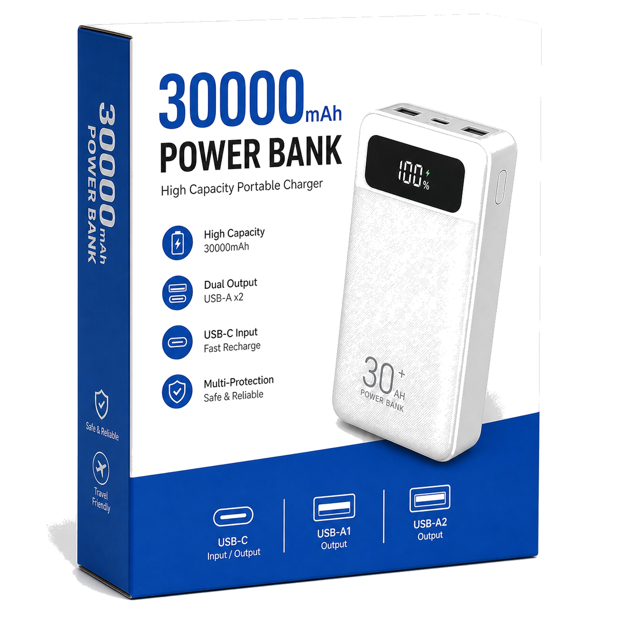 30,000mAh Power Bank — Digital Display, Dual Output